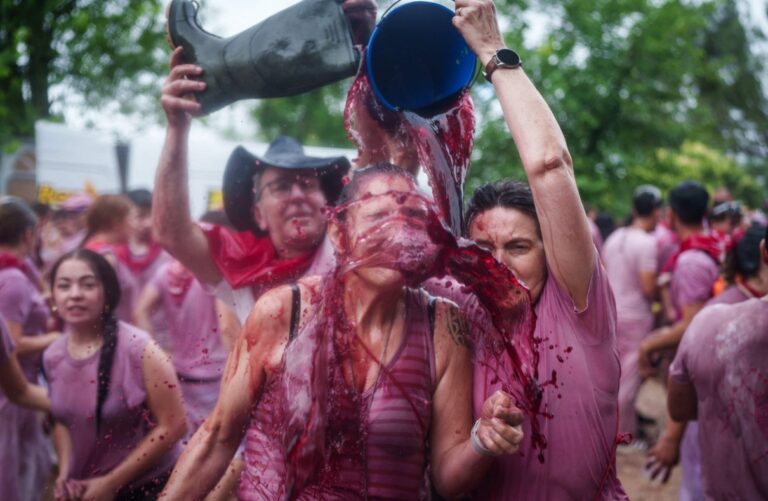 Batalha de vinho em Haro, Espanha — Foto: AFP