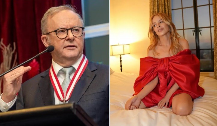 Anthony Albanese e Kylie Minogue — Foto: AFP; Reprodução/Instagram