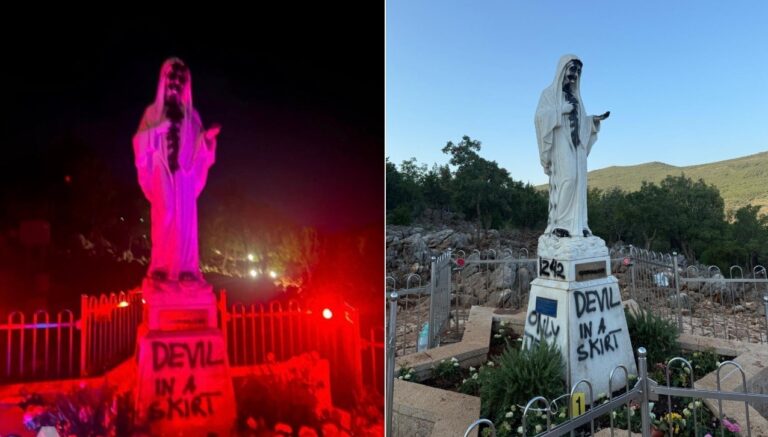 Famosa estátua da Virgem Maria na Bósnia foi vandalizada — Foto: Reprodução/X