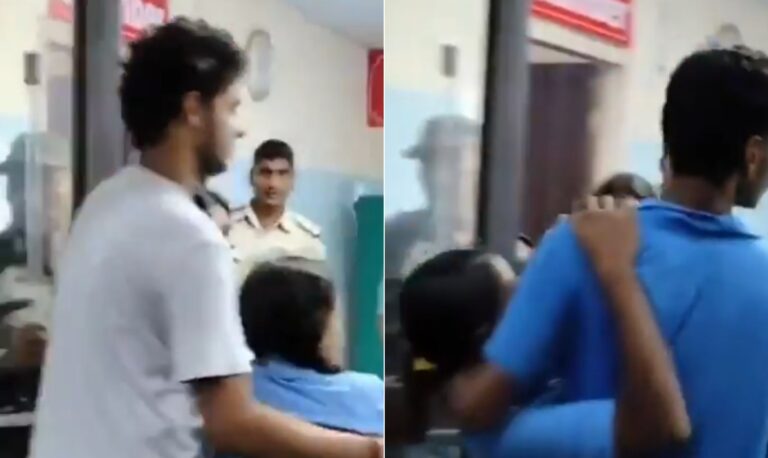 Crianças são levadas por adultos até o setor de emergência do hospital após passarem mal pelo consumo de detergente na merenda da escola — Foto: Reprodução/X