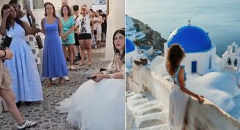Turistas enfrentam longas filas em Santorini para registrar foto icônica ao nascer do sol