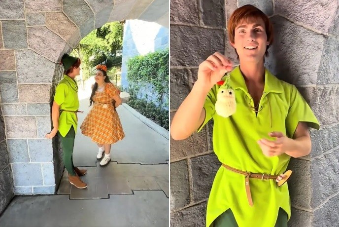 Mulher obcecada por Peter Pan é acusada de assediar atores fantasiados do personagem na Disneylândia — Foto: Reprodução/TikTok