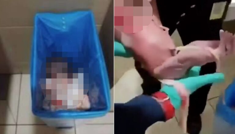 Bebê foi abandonado logo após nascer em lata de lixo de banheiro em aeroporto na Malásia — Foto: Reprodução