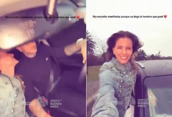 Eugenia com o corpo parcialmente para fora de carro dirigido por Icardi — Foto: Reprodução