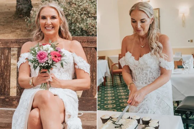 Amanda Barnes se casando com ela mesma em Devon (Inglaterra) — Foto: Reprodução