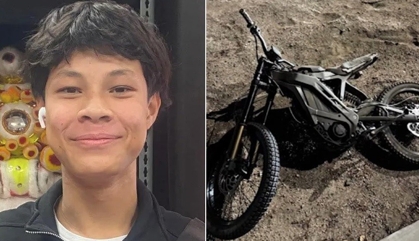 Benson Nguyen, que tinha 13 anos, e a motocicleta el&eacute;trica com a qual morreu em acidente na Calif&oacute;rnia (EUA) &mdash; Foto: Reprodu&ccedil;&atilde;o/GoFundMe; Reprodu&ccedil;&atilde;o/Garden Grove Police