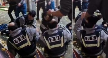 Policial perde peruca em abordagem e pedestre tem reação inusitada na Coreia do Sul