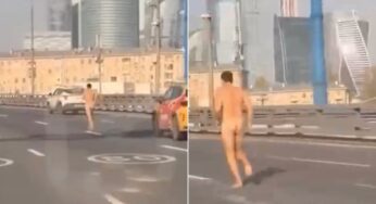 Motorista nu é detido em rodovia de Moscou após causar engavetamento e tentar fuga inusitada